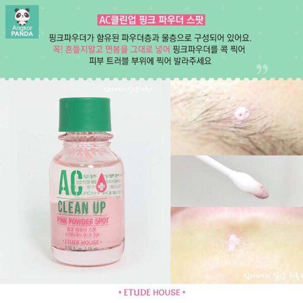Etude AC Clean Up Pink Powder Spot 15 ml, new acne powder Angkor Panda
